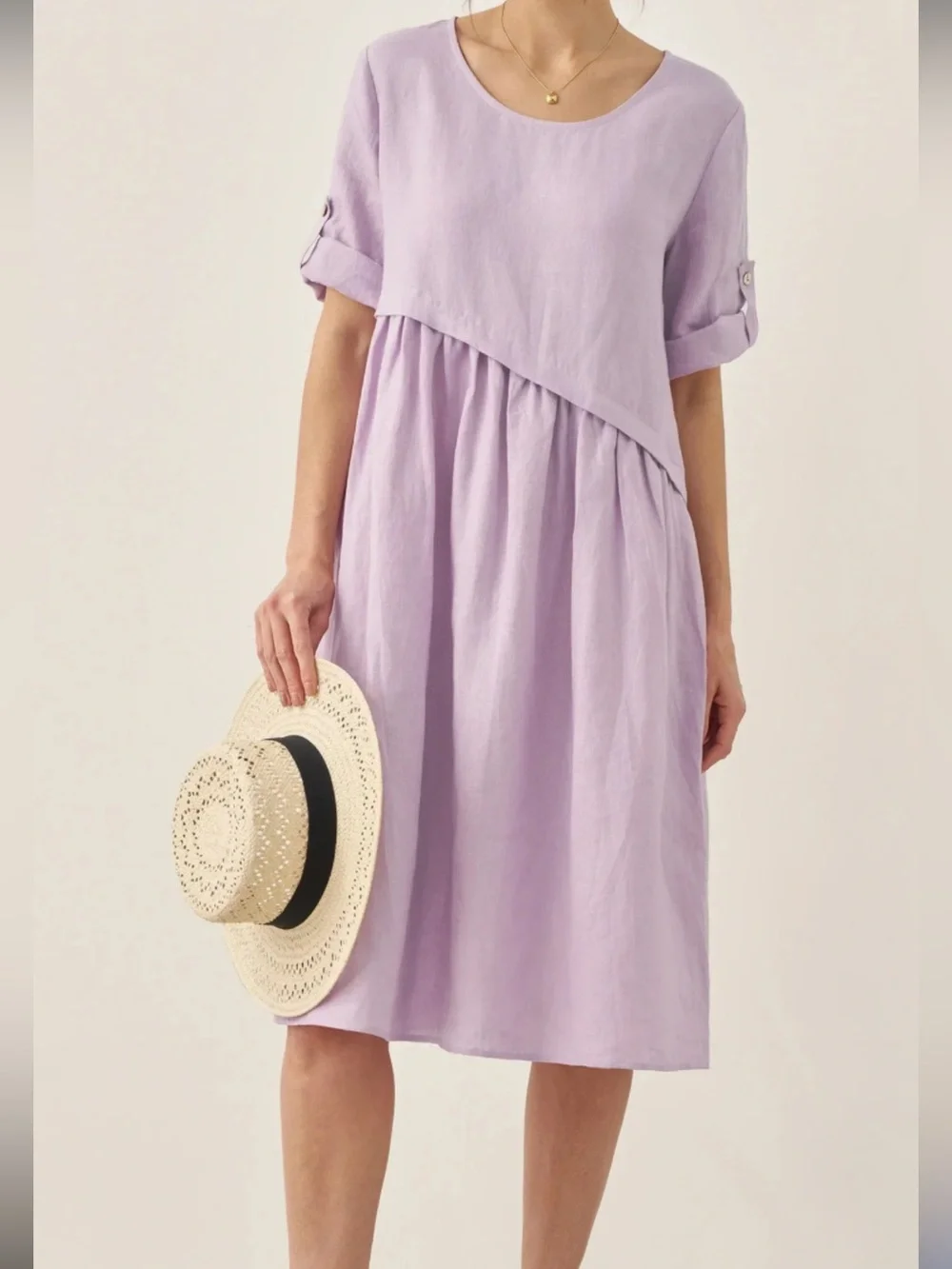 NWT  Lintico 100% Linen Midi Dress XXL Lavender Asymmetrical relaxed